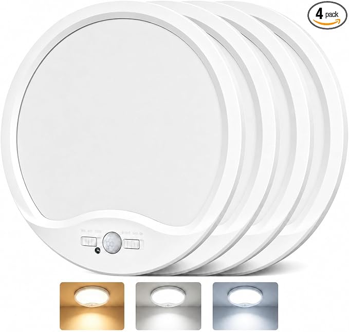 zemty 4 Pack 9 Inch Motion Sensor Ceiling Lights Wired, 18W 1800lm 3CCT/3 Mode/30-120s Timer, Bright White LED Flush Mount Light Fixture Motion Activated for Closet Pantry Hallways Stairwells Garage