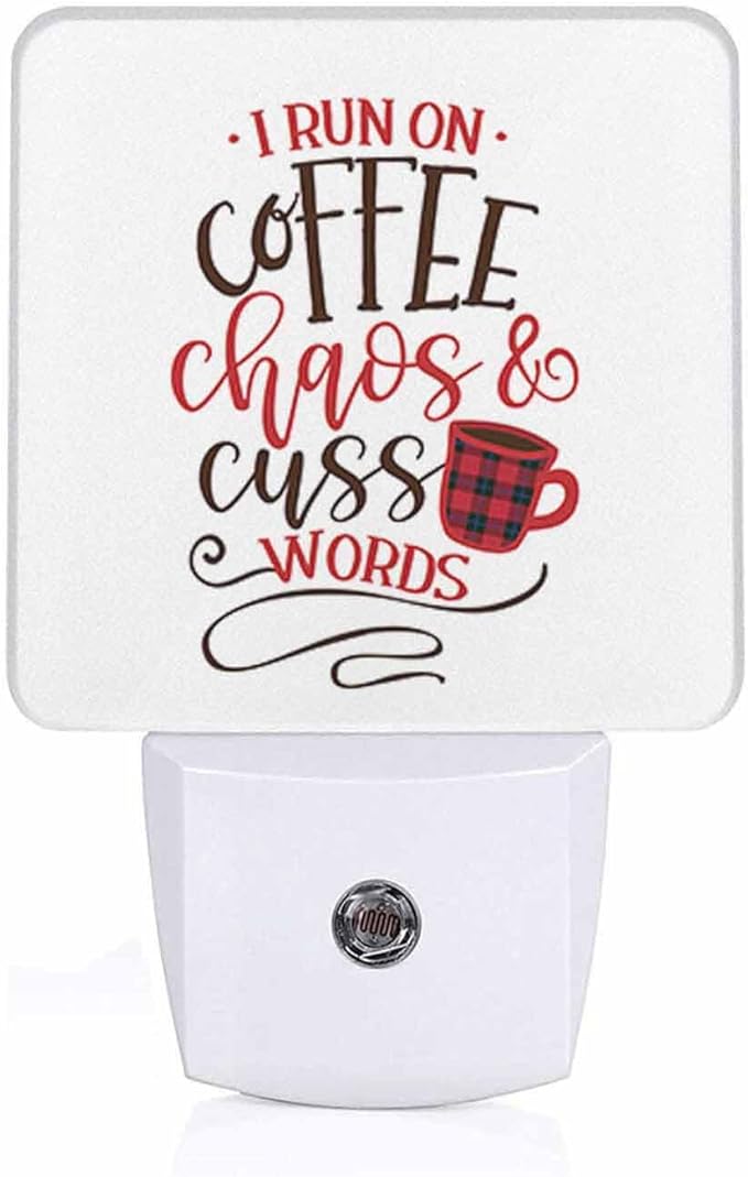 LED Night Light,Funny Saying With Coffee Cup Motivation LED Night Light Plug into Wall with Dusk to Dawn Light Sensor White Energy Efficient Nightlight for Bedroom Bathroom Hallway Living Room Kitchen