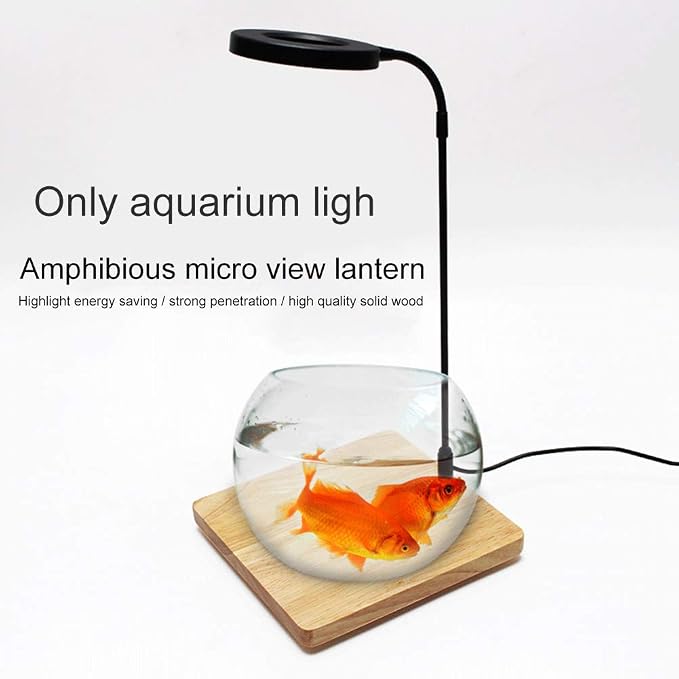 Full Spectrum LED Light for Under 3 Gallon Fish Tank with Bamboo Board | 10w Nano Fish Tank Light USB Powered 360 Degree Bettas Fish Tank Lights for Plant
