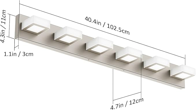 Ralbay Brushed Nickel Bathroom Vanity Light Metal Acrylic Modern LED Bathroom Lighting Over Mirror (White Light 6000K)