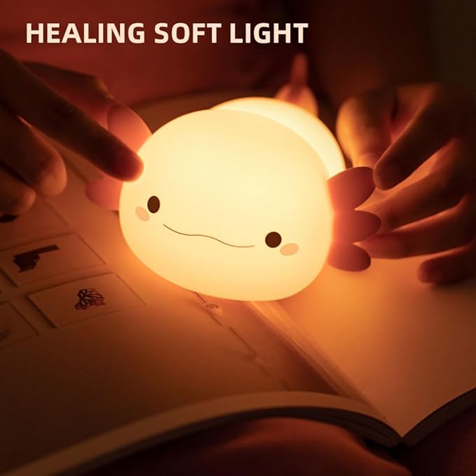 Axolotl Night Light – Cute Rechargeable Dimmable Silicone Lamp for Kids, Kawaii Bedside & Nursery Decor, Trendy for Girls & Boys (Pink)
