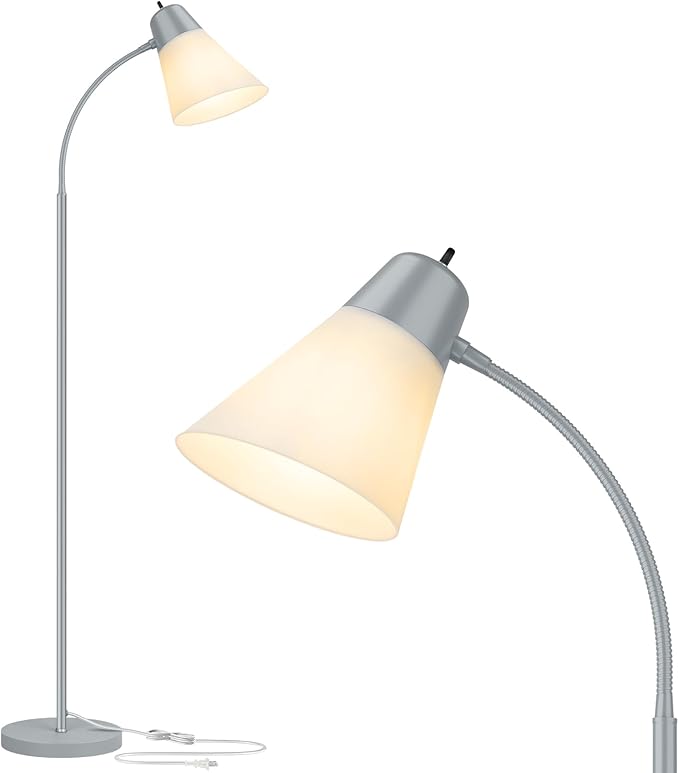 Floor Lamp for Living Room, Adjustable Standing Room Lamp with White Plastic Shade, Grey Reading Floor Lamps for Dorm, Bulb not Included