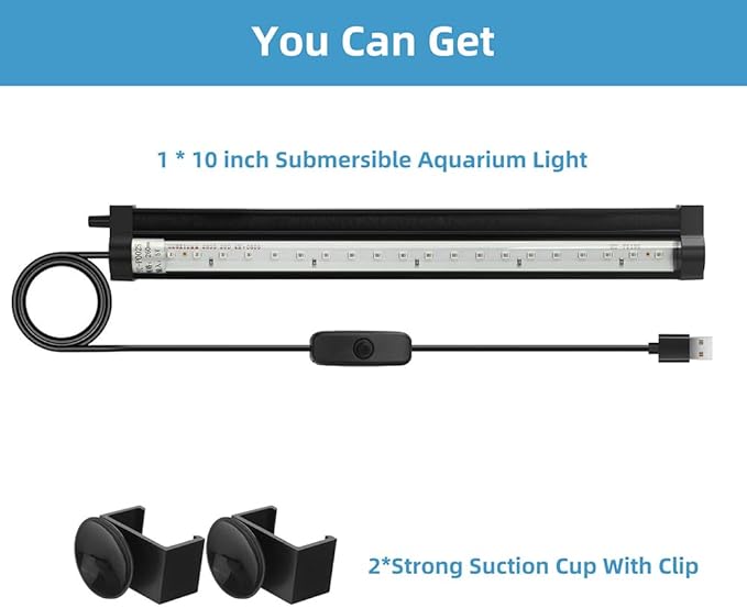 Submersible Aquarium Light 10Inch Fish Tank Light Bubbler Wall with Air Bubble Hole IP68 Waterproof Color Changing Led Light for Freshwater and Saltwater Aquariums Fish Tanks