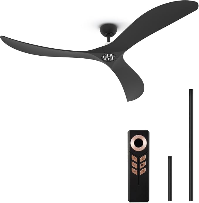TALOYA 72 Inch Ceiling Fans with Lights Led Remote Control Flush Mount Low Profile for Bedroom Farmhouse Patio Outdoor Living Room,Buzzer ON & Off,DC Motor,Reversible,Dimmable,Black,Solid Wood Blade