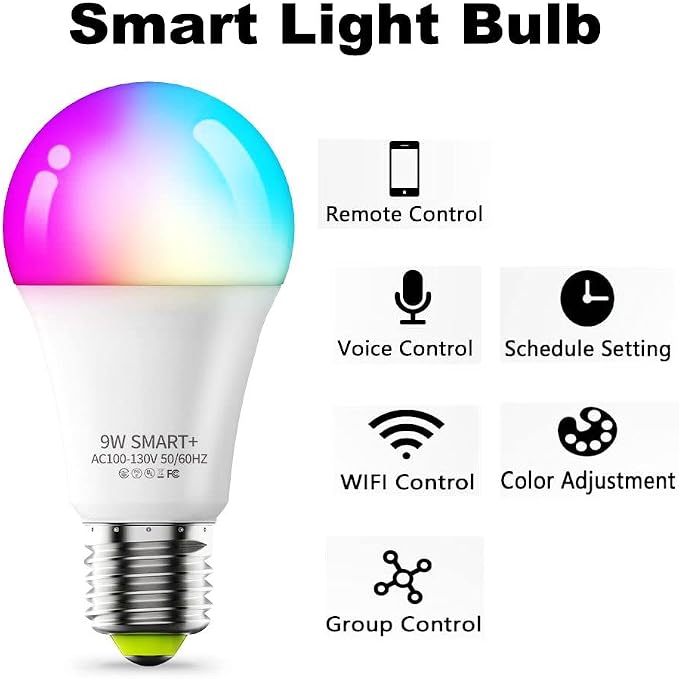 Smart Light Bulb KL110, WiFi LED Magic Home Smart Light Bulb APP Work with Alexa & Google Assistant, E26 A19 Dimmable, 2.4Ghz, No Hub Required, 800LM Soft White 2700K, 9W Colorful Changing Lamp