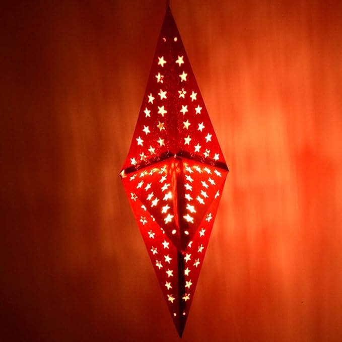 Hologram Red Paper Star Lantern with 12 Foot Power Cord Included