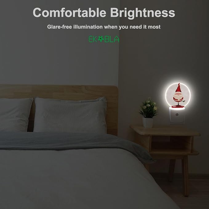 EKOBLA Santa Claus Night Light, Cute Winter Xmas Night Lights Plug Into Wall with Dusk to Dawn Sensor for Kids Bedroom