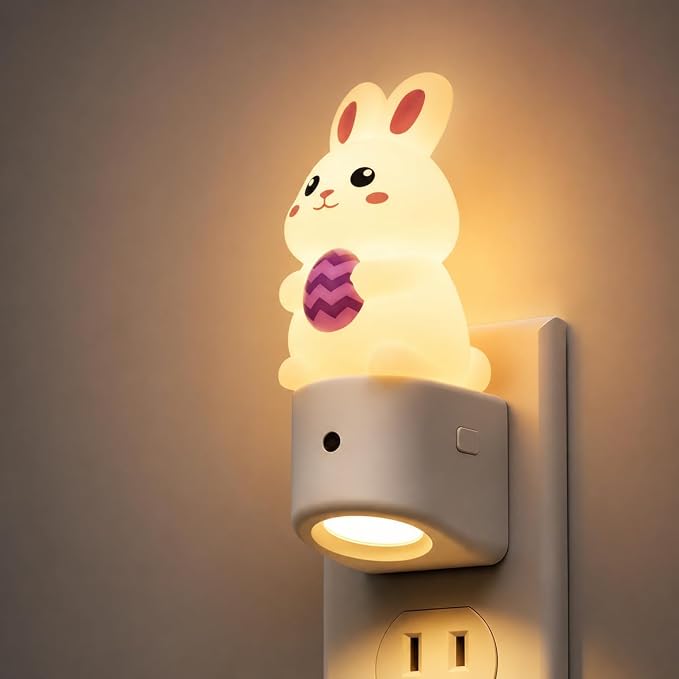 L LOHAS LED Night Light for Kids,Dusk to Dawn Sensor,3D Cute Rabbit | Kids Night Light,Night Lights,RGB+Soft White 3000K,Bunny Night Light,Birthday Gift Nightlight for Kids, Room Decor