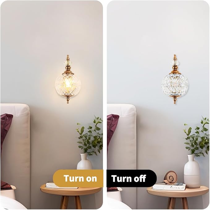 Brushed Gold Bathroom Wall Sconce Vintage Style - G9 Bulb Compatible, Small Hardwired Bathroom Vanity Lighting with Hand-Etched Glass Shades, Easy Mounted for Bedroom Living Room Hallway