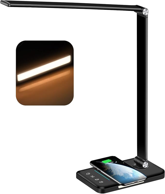 AFROG 8-in-1 LED Desk Lamp with 10W Fast Wireless Charger,USB Charging Port,Desk Lamps for Home Office,5 Color Mode 7 Brightness Desk Light Night Light,40Min Timer, Reading Table Lamp for Bedroom