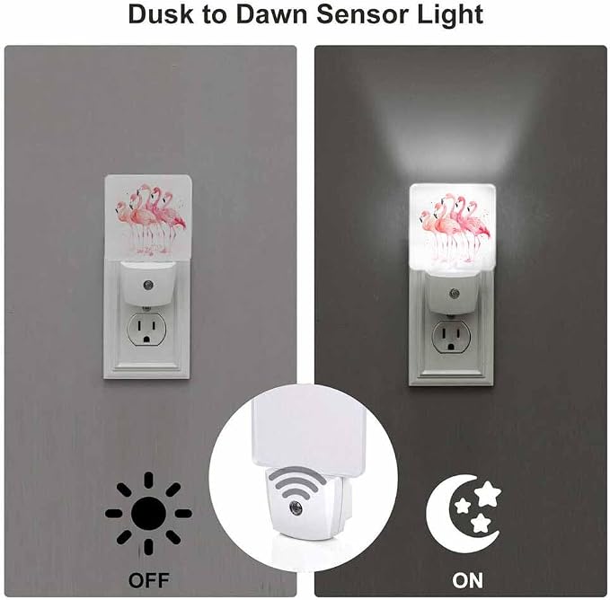 Flamingos Night Light Plug-into Wall Pink Animals Nightlight Lamp with Dusk to Dawn Sensor, Led Lamp 0.5W Energy Efficient for Home Decor