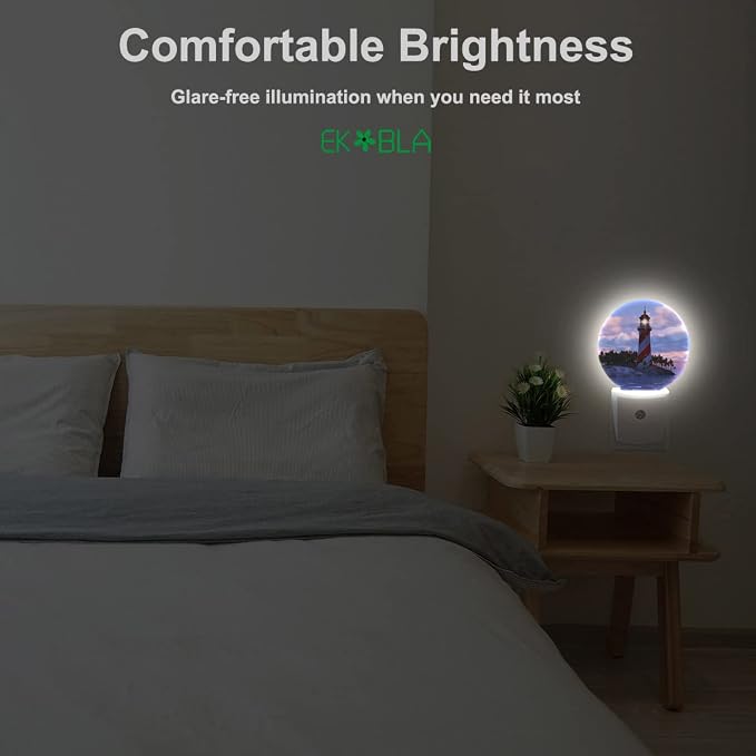 EKOBLA Lighthouse Night Light, Coastal Sunset Seaside Night Lights Plug Into Wall with Dusk to Dawn Sensor for Men Women
