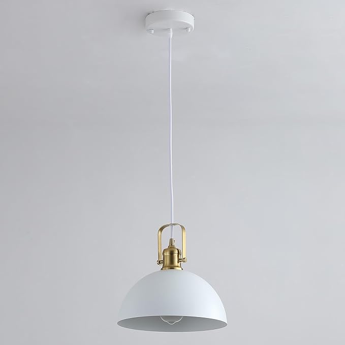 Modern Pendant Lights, 9.84" White Gold Metal Ceiling Hanging Light, Pendant Lighting for Kitchen Living Dining Room Restaurant Hallway Entrance
