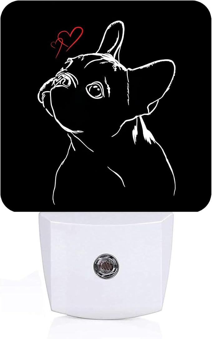 French Bulldog Night Light,Red Heart Plug-in Night Lights with Dusk-to-Dawn Sensor for Stairway,Hallway,Bedroom Sleep Friendly Ideal for Women/Girls/Boys Gift,0.5w