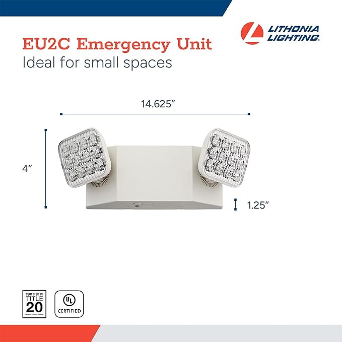 Lithonia Lighting Basics LED Emergency Light, Emergency Lighting with Dual Adjustable LED Lamp Heads, Wall Mount, Damp Location Rated, 90-Minute Backup, 120/277V, White (EU2C M6), Pack of 6