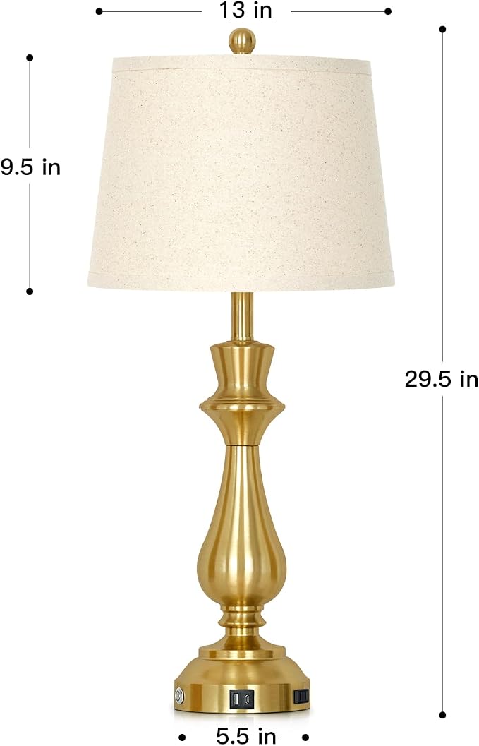 Modern Gold Table Lamp for Living Room,30" Tall Bedside Lamp with USB Charging Port,3-Way Dimmable Touch Nightstand Lamp for Bedroom Desk Side Table Office,Gold-1P