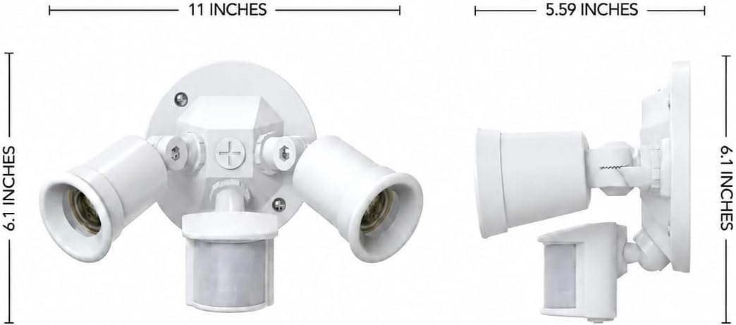 Motion Sensor Outdoor Light, 300W Waterproof Twin E26 PAR38 Holder | Motion Sensor Twin Heads: Auto activation, swivel E26 PAR38 sockets to adjust lighting angles（Bulbs not include）
