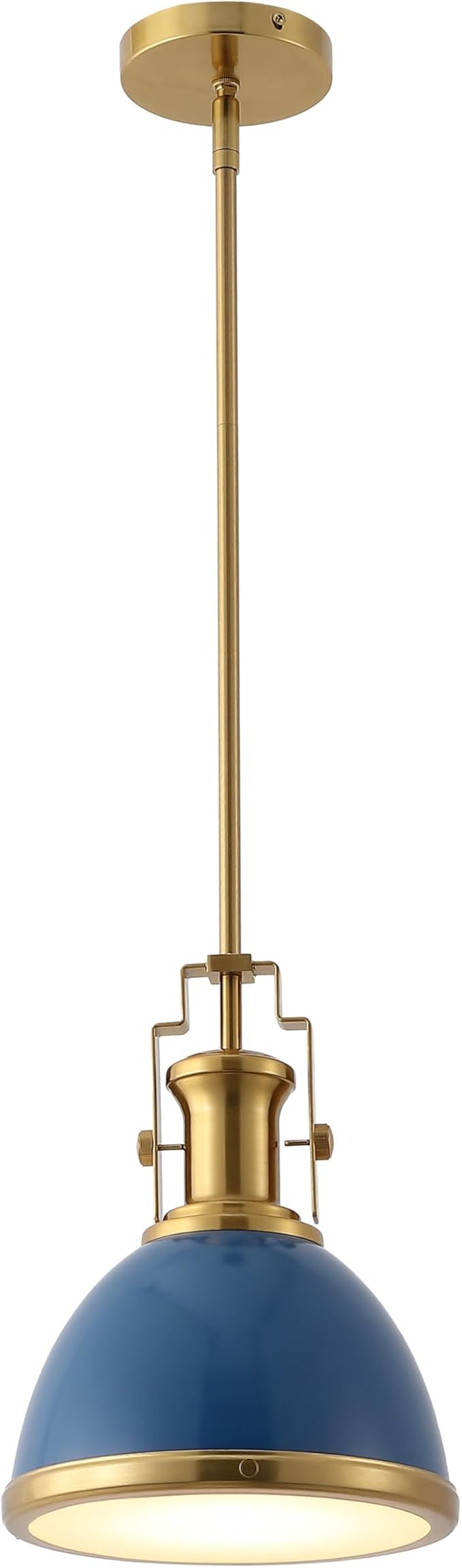 JONATHAN Y Homer Industrial Dome Pendant 10", Navy/Brass Gold | 1-Light, Farmhouse Style, Adjustable Hanging Height, Glass Diffuser, Sloped Ceiling Compatible, Metal, LED Bulb Included