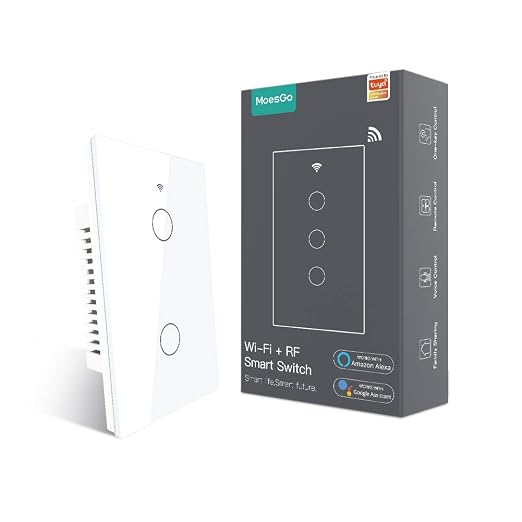 MoesGo WiFi RF433 Smart Touch Light Switch, No Neutral Wire, White 2 Gang | Single live wire design, 2.4GHz WiFi only, minimum load 5W, Smart Life Tuya app remote, works with Alexa and Google Home