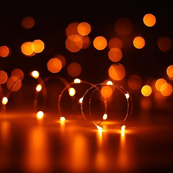 YKB 6 Pack Orange Fairy String Lights Battery Operated Fairy Lights Starry String Lights on 3.3ft/1m Silvery Copper Wire DIY Christmas Decoration Costume Wedding Party Halloween Easter