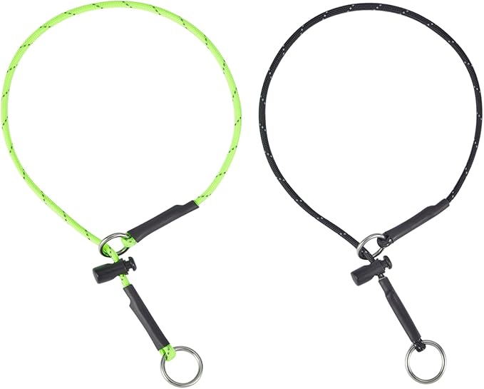 16" Dog Slip Collar – 5/32" Paracord Rope Dog Collar with Spring-Loaded Stopper & Stainless Steel O-Ring, Reflective for Low-Light Visibility (Black & Neon Green)