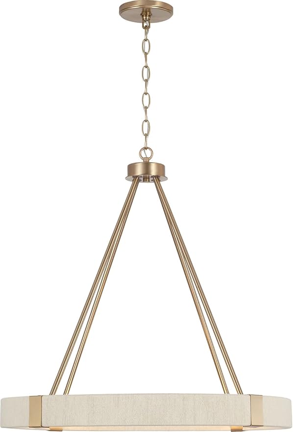 Capital Lighting 449841MA Delaney Modern Hand-Wrapped Rope Round Chandelier, 4-Light 240 Total Watts, 26" H x 26" W, Matte Brass