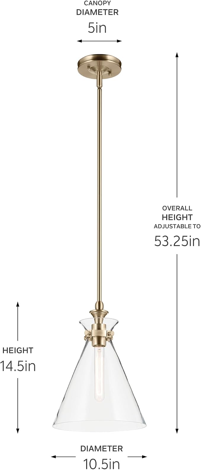 Kichler Laria Pendant Light, Clear Glass, Champagne Bronze | Traditional pendant light with sloped ceiling compatibility (14.5" x 10.5"), 52774CPZCLR
