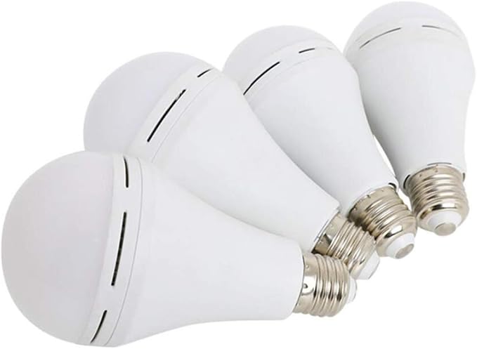 Emergency LED Light Bulb 5W 6500K Daylight, Portable & Rechargeable with Battery Backup, Ideal for Power Outages, Hurricanes, Home, and Camping, 40W Equivalent with Hook Switch,4-Pack