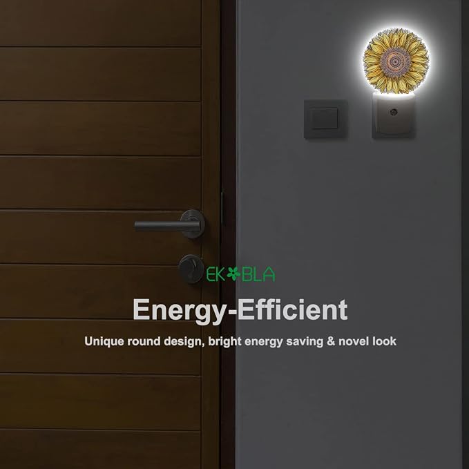 EKOBLA Sunflower Night Light, Boho Yellow Floral Night Lights Plug Into Wall with Dusk to Dawn Sensor, Gift for Women, Mom and Grandma