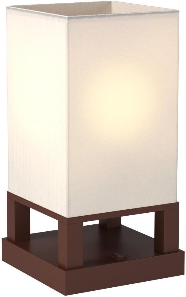 Brightech Maxwell Bedside Lamp with USB Port – Compact Table Lamp for Bedroom, Living Room - Modern Asian Nightstand Lamp with Wood Frame - LED Bulb, Soft Light - Havana Brown