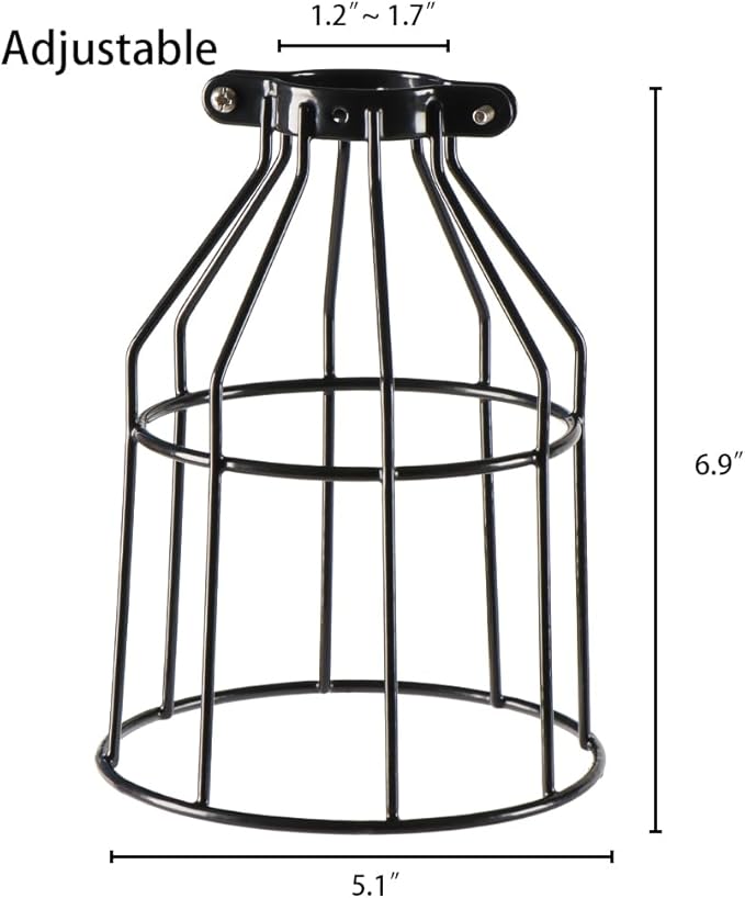 Pack of 2 Industrial Adjustable Light Fixture Lamp Guard, XIDING DIY Metal Wire Cage Light Fixture Lamp Cage Guard, Upgrade Black Hanging Pendant Light Bulb Cage