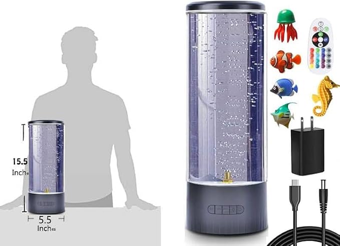 COLORLIFE Sensory Bubble Tube Table Lamp – Extra Large 5.5-Inch Diameter, Calming Aquarium Effect with Lifelike Fish, Ideal Gift for Autism & Anxiety Relief, Kids Room, Sensory Room, Bedroom, Office