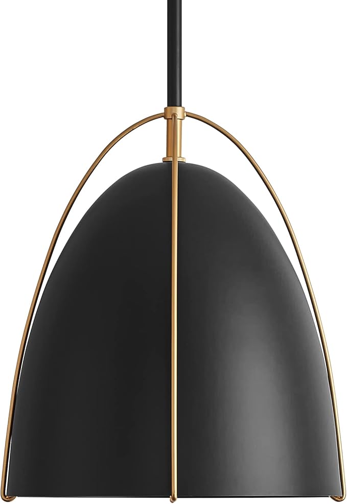 Black Dome Pendant Light 10in Kitchen Island Pendant Lighting Modern Black & Gold Ceiling Pendant Light Fixture for Kitchen Sink Dining Room, E26