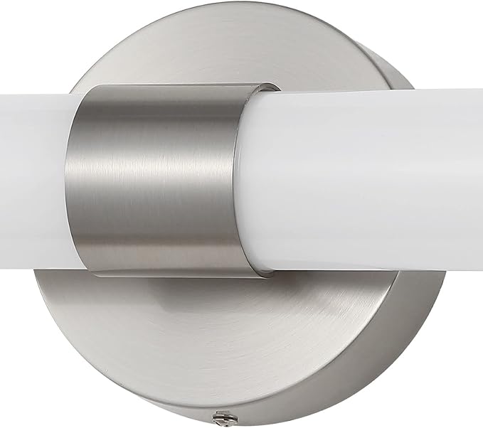 JONATHAN Y 20.13" Nickel/White 1-Light Integrated LED Vanity Light, Mid-Century Modern Iron Sconce with Frosted Acrylic Shade, Dimmable Bathroom Light Fixture for Mirror, 3000K (JYL7119B)