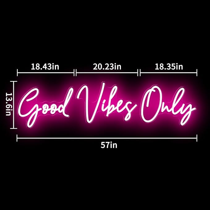 Super Large Good Vibes Only Neon Signs for Wall Decor, 57 Inch Good Vibes Only Neon Sign Large with Remote Dimmer, Neon Light Sign for Living Room Wedding Christmas Party, Bar, Club Decor, Hot Pink