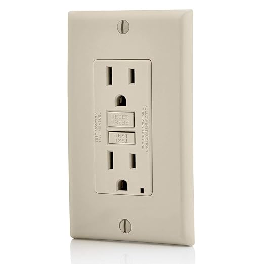 Leviton GFCI Outlet, 15 Amp, Self Test, Non Tamper-Resistant with LED Indicator Light, Protection from Electric Shock and Electrocution, GFNT1-T, Light Almond