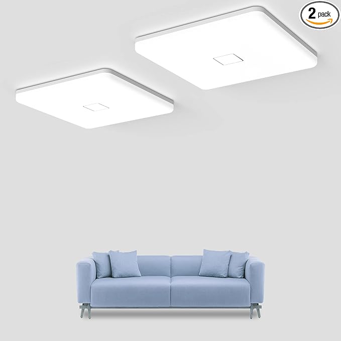 Airand LED Flush Mount Ceiling Light, 2PACK 24W 2050LM Square Ceiling Lights 5000K Daylight 12.6in LED Light Fixture IP44 Waterproof Ceiling Lights for Bedroom Kitchen Hallway Balcony Living Room