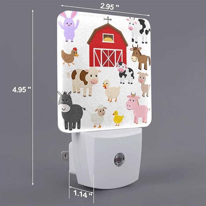 Farm Animals and Barn Night Lights Plug into Wall Cute Cartoon Night Light with Dusk to Dawn Sensor for Home Bedroom Bathroom Living Room 0.5W Sleep-Friendly