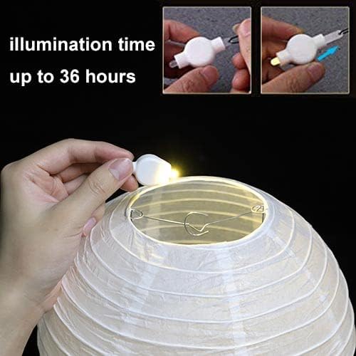 HAUSPROFI 12pcs White Paper Lanterns with LED Lights, Chinese Hanging Lanterns (6" 8" 10" 12") with Fishing Line, Paper Lanterns Decorations for Wedding Birthday Party Bridal Shower Home Outdoor Decor