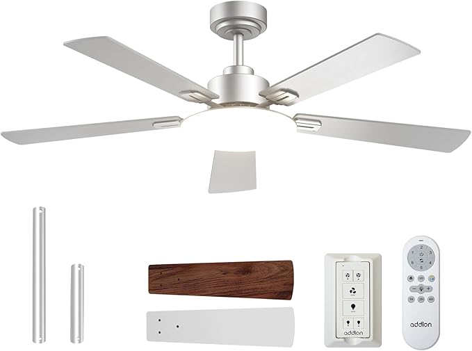 addlon 52 Inch Ceiling Fans with Lights and Remote Control, Wall Switch | Reversible DC motor, 6-speed, Timer, 3CCT Dimmable, Quiet, Silver Ceiling Fan for Bedroom, Living Room, Indoor/Outdoor Use