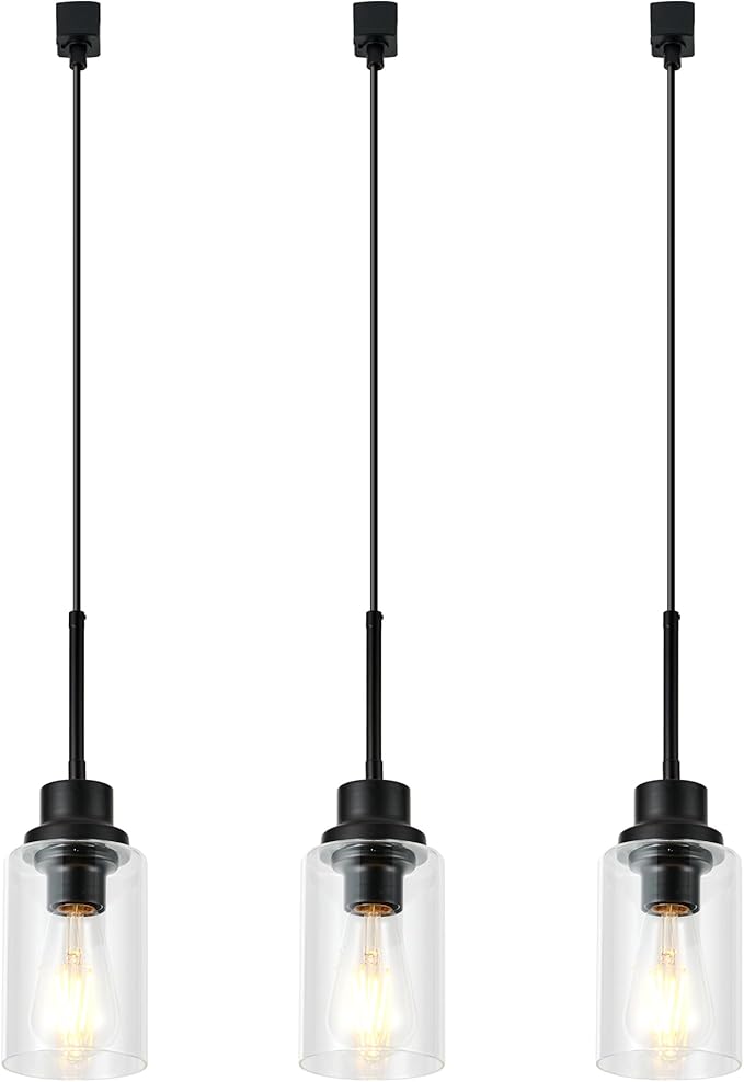 Track Lighting Heads H Type for Accent Task Retail Kitchen Ceiling Track Light H Type Pack of 3, Black Track Lighting Heads with Clear Glass Shade, Bulb and Track Not Included