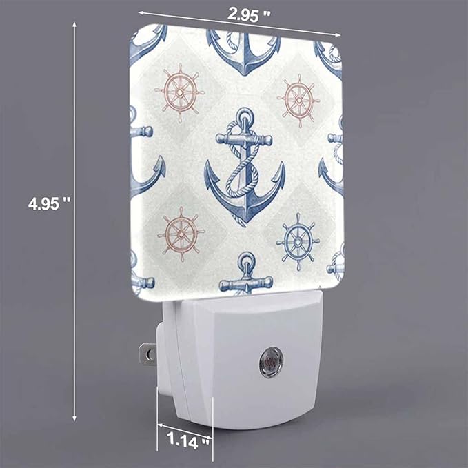 Anchor LED Night Lights Plug into Wall Vintage Rudder Compass for Navigation 0.5W Plug in Night Light, Dusk to Dawn, Bright Nightlight Auto On/Off, for Room Bedroom Bathroom