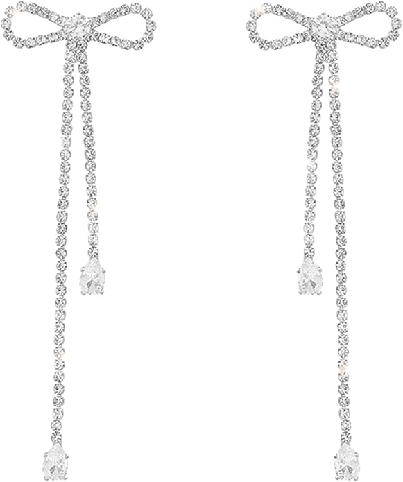 Luxval Rhinestone Earrings Dangling for Women Sparkly Silver Dangle Earrings Girls Long Chandelier Earrings Tassel Lightweight Ear Studs Cubic Zirconia Crystal Statement