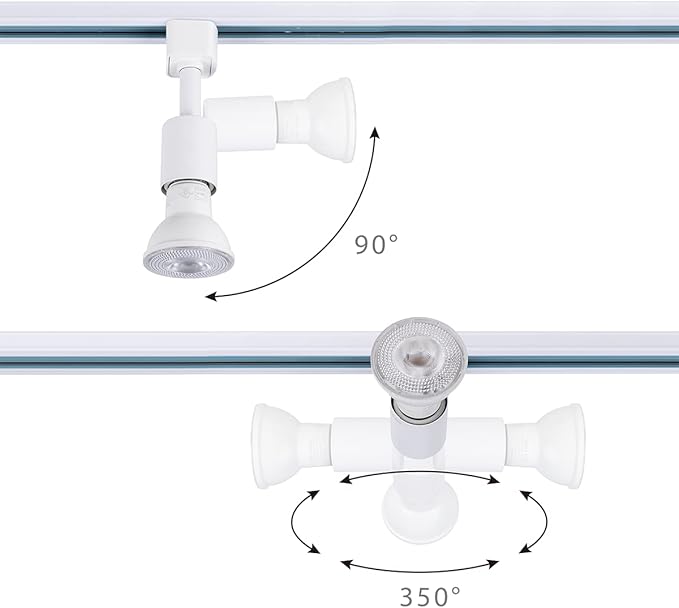 mirrea H Type Track Lighting Head to E26 Medium Screw Base Adapter Light Direction Adjustable Pack of 3 (White)