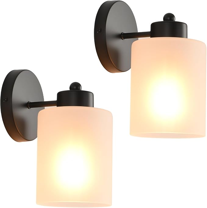 Metal Sconces Wall Lighting with Clear Glass Shade, Bathroom Vanity Light Matte Black Wall Sconce, Modern Wall Light Fixtures