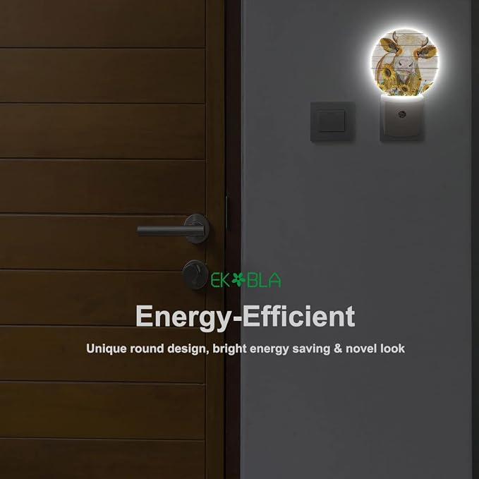 EKOBLA Rustic Farmhouse Night Light, Cattle Yellow Sunflower Night Lights Plug Into Wall with Dusk to Dawn Light Sensors, Warm Nightlights for Bedroom, Hallway, Kitchen