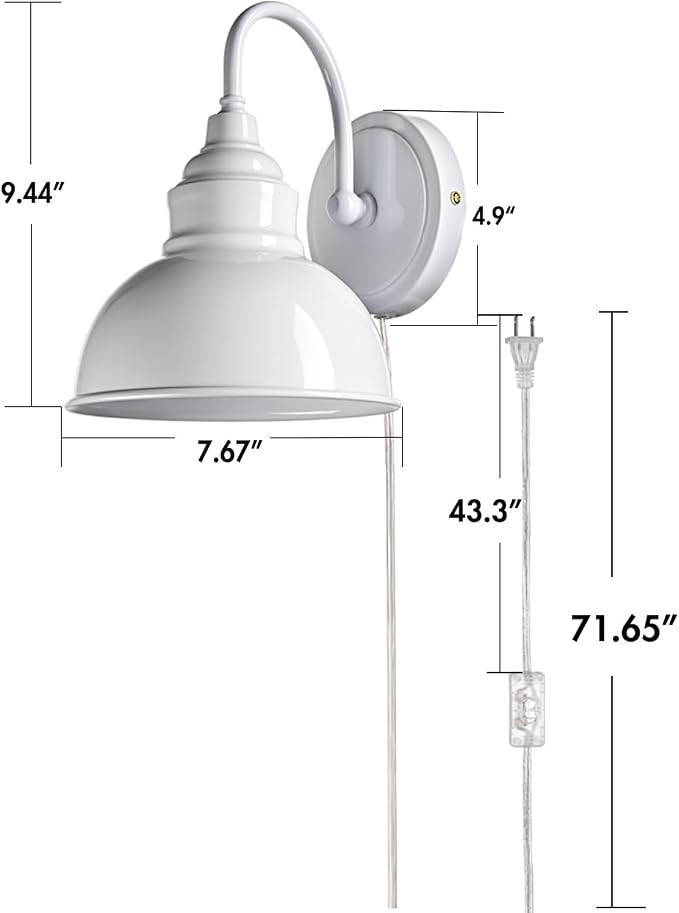 Mini Gooseneck Wall Sconce, 2-Way Mount with Switch, Bright White | Flexible Gooseneck, Plug-in & Hardwired Dual Installation, On/Off Switch Included, Fits Bedroom, Corridor, Porch