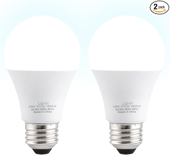 2PK 4000K Garage Door Opener Light Bulbs, 1500LM Ultra Bright, Minimize Interference, Compatible with Most Garage Door Openers, 12W, 5000K White, 120V, A19 Bulbs with E26 Base