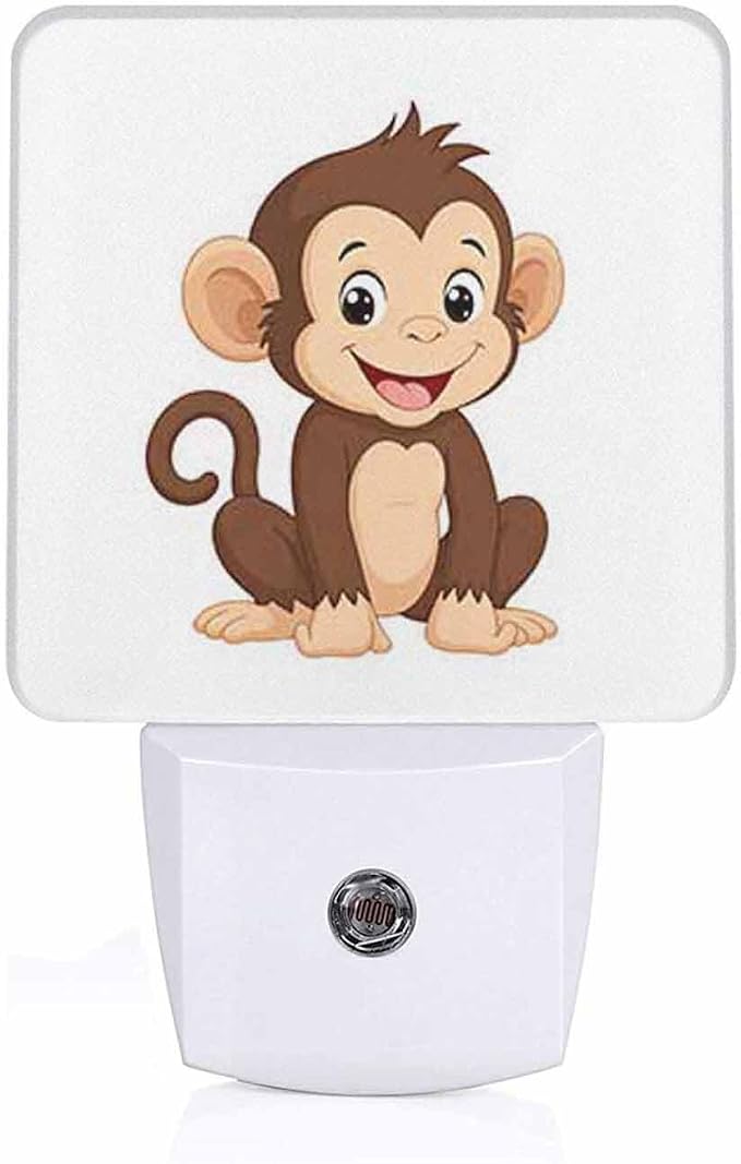 LED Night Light,Cute Cartoon Brown Smiling Monkey LED Night Light Plug into Wall with Dusk to Dawn Light Sensor White Energy Efficient Nightlight for Bedroom Bathroom Hallway Living Room Kitchen