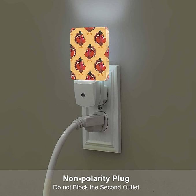 LED Night Light Plug into Wall with Dusk to Dawn Light Sensor White Energy Efficient Cartoon Turkey Bird Happy Thanksgiving Nightlight for Bedroom Bathroom Hallway Living Room Kitchen